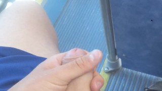 stroking uncut dick on the bus