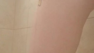 Rubbing soap on my huge natural tits