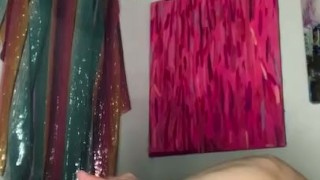 Fat girl stretches asshole with anal beads