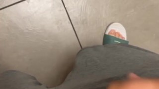 Chub cums in public bathroom