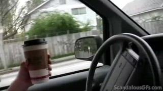 Hot Girlfriend Flashes Tits While Boyfriend Is Driving