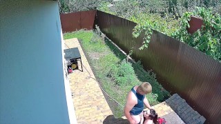 Caught. Busty girl sucks boyfriend in my backyard!