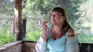 Cute bbw outdoor smoking