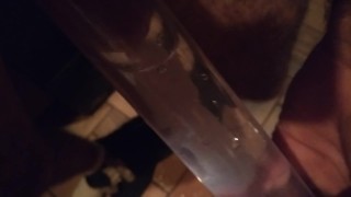Blasting cum clouds in a tube of water with moaning cumshot