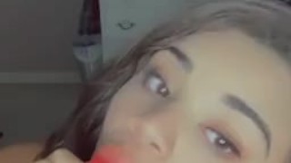 19 year old sucks on pink dildo , super sloppy. 