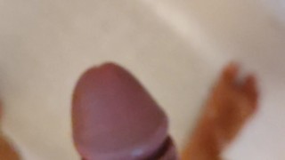 Latin Guy stroking his cock in the shower getting hard POV