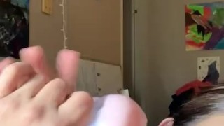 Eating cum from his pocket pussy
