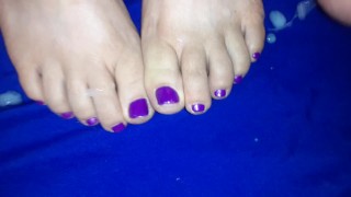 Part 7 of 10, Bbw releasing hubby, cum on my purple toes for the last time before being caged up