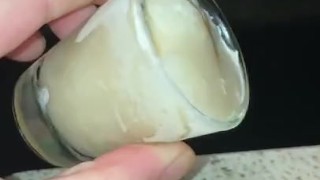 Shot glass of my cum I saved in the freezer, playtime!!!
