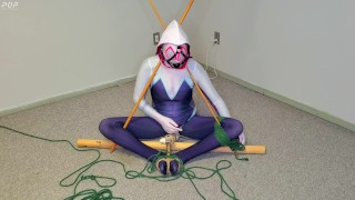 Spider-Gwen's Bondage Escape Practice #2: Triangle Tied while Getting Teased
