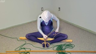 Spider-Gwen's Bondage Escape Practice #2: Triangle Tied while Getting Teased