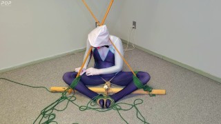 Spider-Gwen's Bondage Escape Practice #2: Triangle Tied while Getting Teased