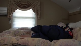 Puffer Jacket Fetish Guy Fucks Huge Shiny Coat. Humping on Bed.
