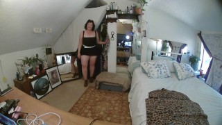 Blue eyed PAWG with huge butt strips down and gives a wet and gentle blowjob to a shy man.