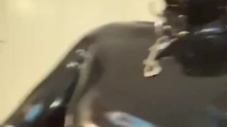 Gagged rubber gimp jerks off