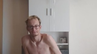 Very skinny tall teen masturbates rough while standing on a table