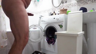 desperate pissing on laundry... with a surprise :)