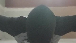 Crossdresser does Deepthoat Dildo Pushups
