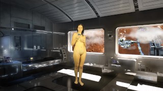 Bathroom Piss. Naked reading. High tech room in cosmos. Julia V Earth.