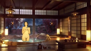 Bathroom Piss. Naked reading. Japanese bath. Julia V Earth.