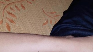 Hot real amateur teen needfully masturbating in the couch - White bunny with creamy pussy