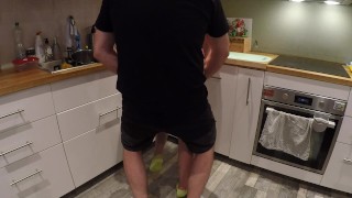 The neighbor came over for a quick fuck, he liked my socks and he came over my ass too fast