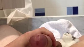 Jacking off and cumming with help from my plush wolf