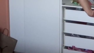 My wife, a 58-year-old Latina mother, shows off in lingerie before her boss to get fucked