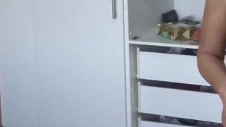 My wife, a 58-year-old Latina mother, shows off in lingerie before her boss to get fucked