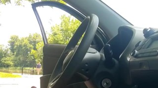 Caught ginger bear playing with cock in public