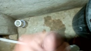 Jerking in bath room while rainy out side.