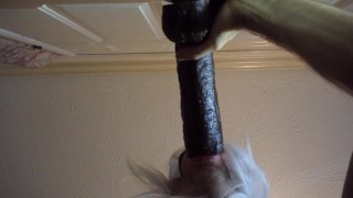 Riding a giant dildo in my ass ass to mouth dildo sucking
