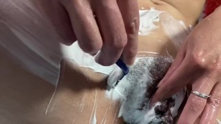 Pussy and ass shaving (4K quality) - big pussy lips
