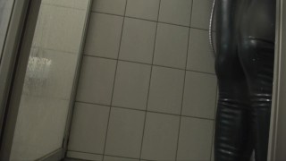 Get in zipperless Neckentry Catsuit under shower