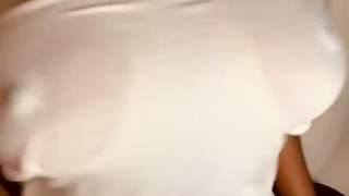 Big natural tits nipple play on wet shirt
