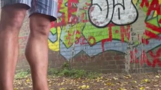 Small cock public quick wank and cum on busy cycle path 