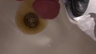 At work Risky Public Masturbation, Cumshot into the urinal after taking a long piss, startled midway