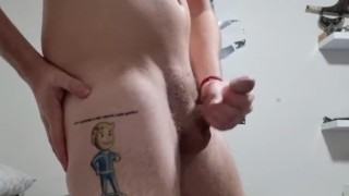 Twink strokes big cock