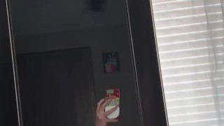 Blonde guy jerks off before the gym 