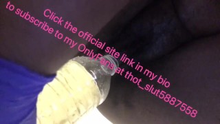 Filling up bottle with a lot of piss with sexy pussy