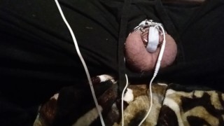 My tiny spun penis in chastity cage an electric shock torture for hours