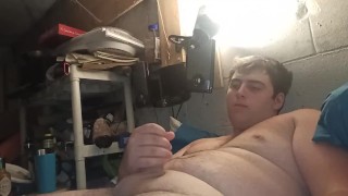 Fat ass jerks dick before bed and cums in own mouth