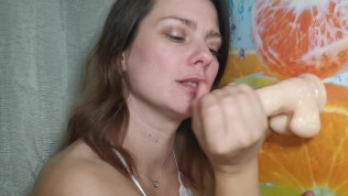 Hot milf slobbering blowjob, cum with ahegao face – LittleMaryLove