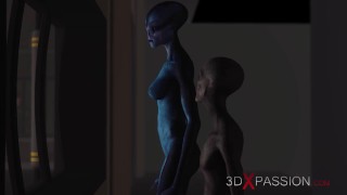 Secrets of Area 51. Sci-fi male android plays with a hot girl in the lab