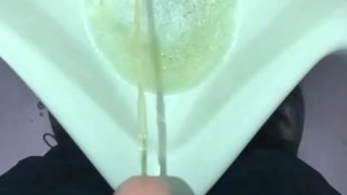 Freshly cleaned urinal at work gets the first piss of the day recorded in slow motion by me