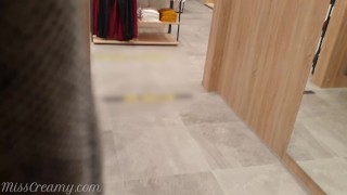 Public sex - Hot teacher flashing and sucking my dick in the mall dressing room 4K - MissCreamy