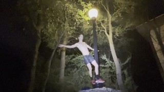 Cam crest does a sexy pole dance outside