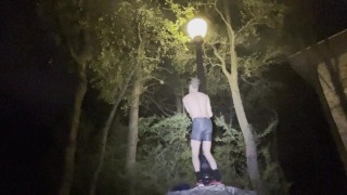 Cam crest does a sexy pole dance outside