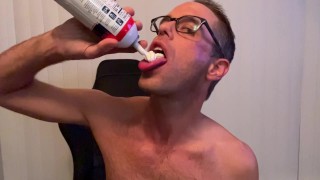 Cam Crest eats strawberries with whip cream