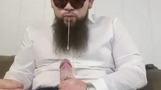 Dad stroking his cock and smoking
